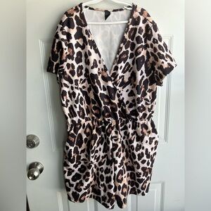 Animal leopard print one piece v-neck short sleeve shorts romper 0XL